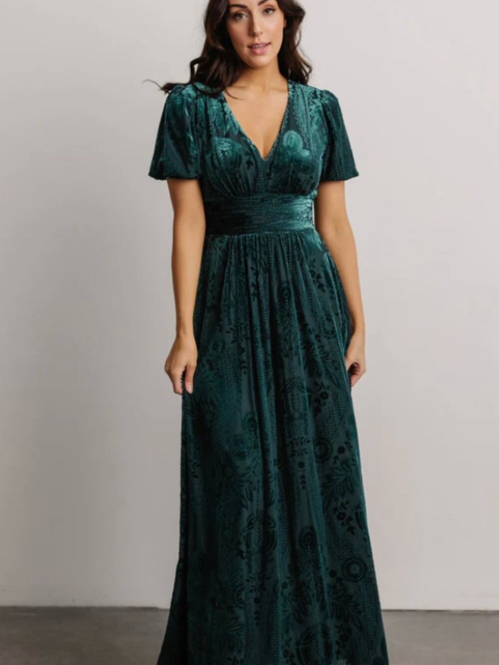 Baltic Born Leslie Embossed Velvet Maxi Emerald Size L Dress Short Sleeve NWT - Picture 12 of 14